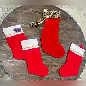 Red & Cheetah Print Faux Fur Christmas Stocking + 3 Bonus Stockings - NWOT